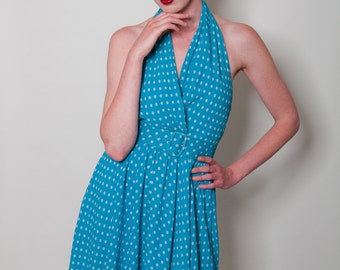 Vintage silk polka dot halter dress