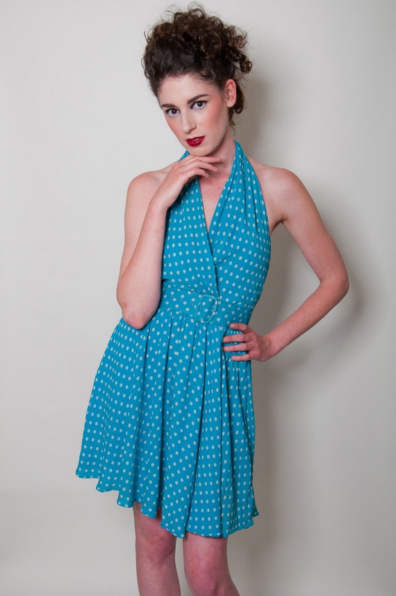Vintage silk polka dot halter dress