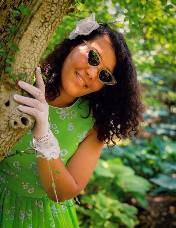 Lime green floral 1950s summer dress - image 3