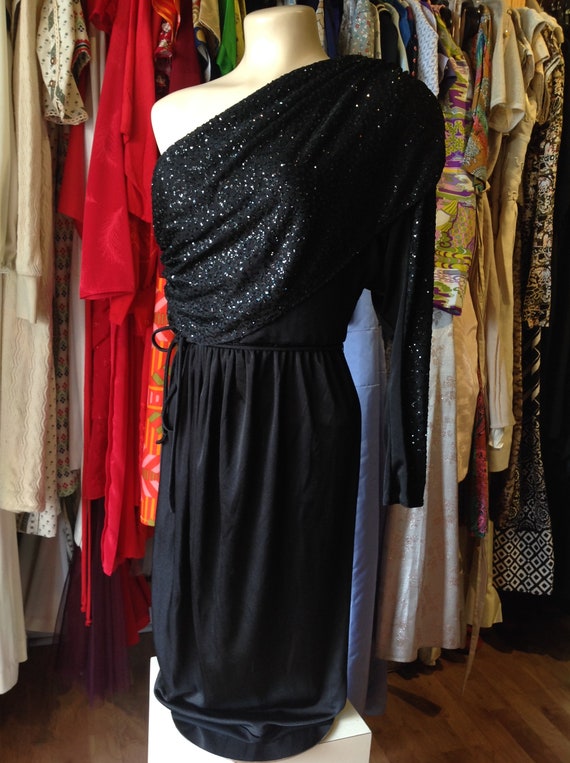Vintage Karen Okada Black Sparkly Dress - image 2
