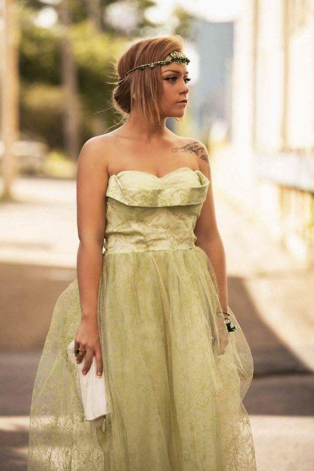 tulle dress unique vintage green dress