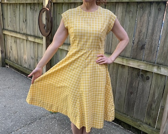1950s yellow plaid dress