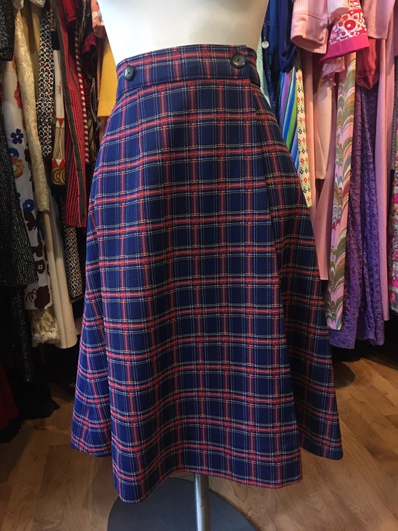 Vintage Red and navy plaid wrap skirt