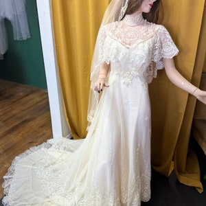 1970s lace wedding gown image 1
