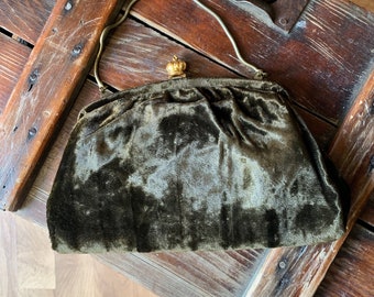 Vintage Brown Velvet Clutch Bag