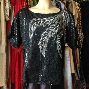 Vintage Jewel Queen Black Sequin Blouse
