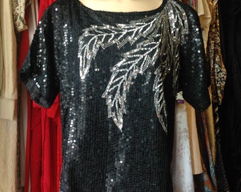 Vintage Jewel Queen Black Sequin Blouse