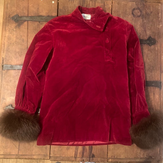 Rare 1970s Calvin Klein Vintage red velvet fur tr… - image 3