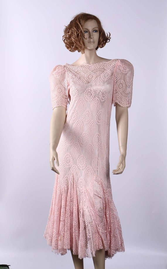 1980s Pink Lace Dress