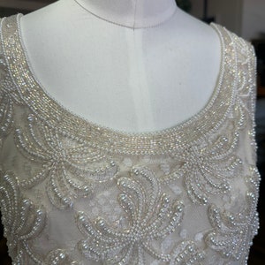 1980s Lawrence Kazar off white beaded gown with jacket image 6