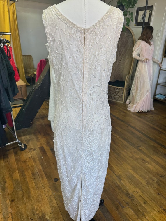 1980s Lawrence Kazar off white beaded gown with j… - image 8