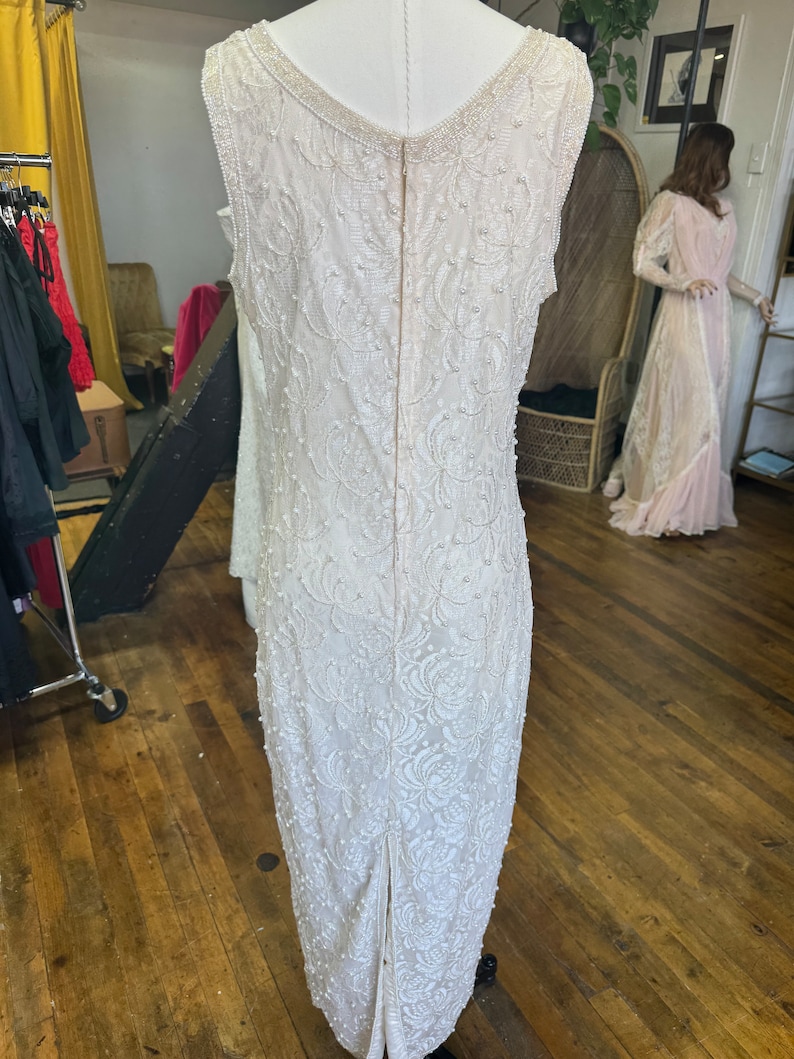 1980s Lawrence Kazar off white beaded gown with jacket image 8