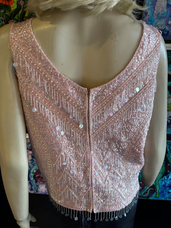 1960s Pink Sequin & Pearl Tank Top - image 6