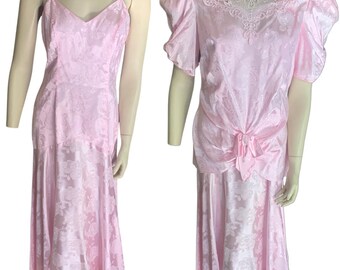 1980s pink rose formal dress