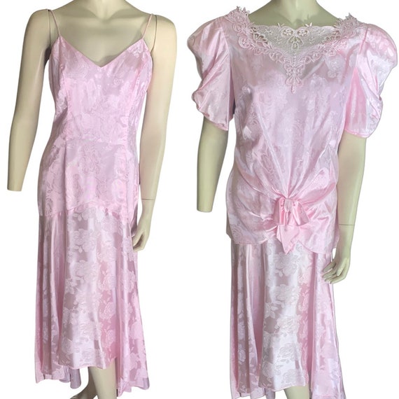 1980s pink rose formal dress