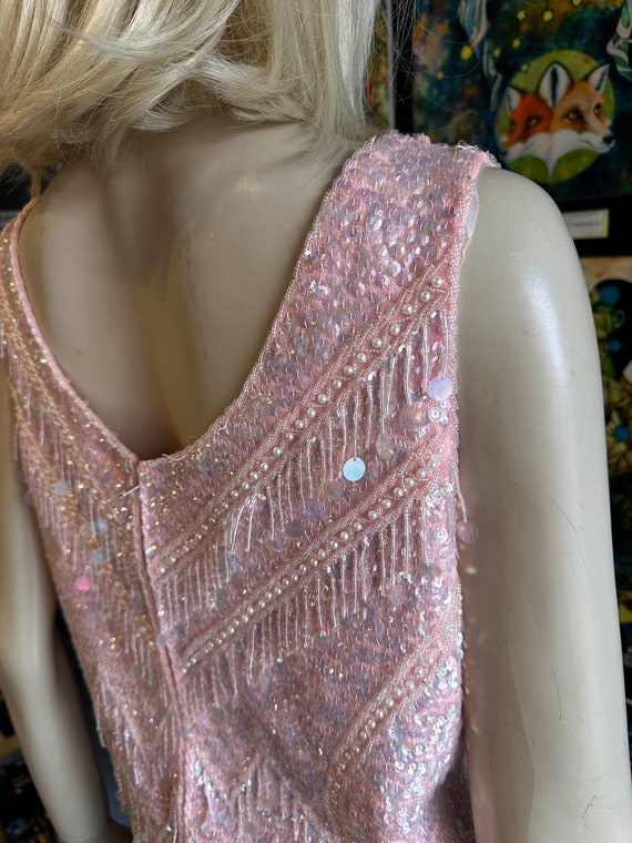 1960s Pink Sequin & Pearl Tank Top - image 9