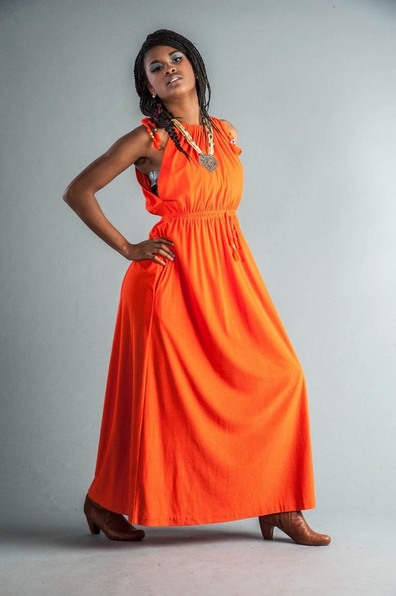 1970s orange dress - image 1