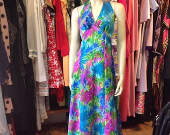 1970s Vintage floral halter dress