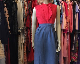 1950’s Vintage red and blue cotton dress