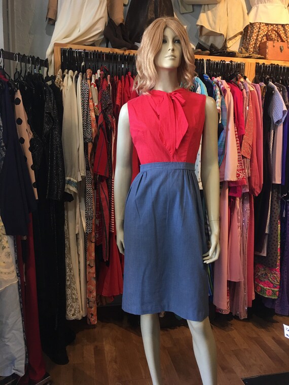 1950’s Vintage red and blue cotton dress - image 1