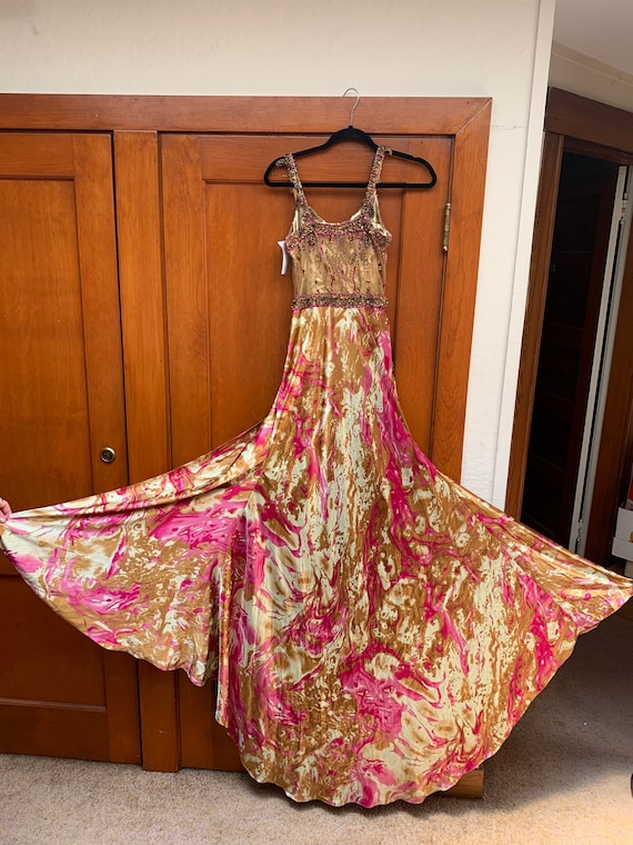 Formal Embellished Pink and Bronze Evening Gown - image 4