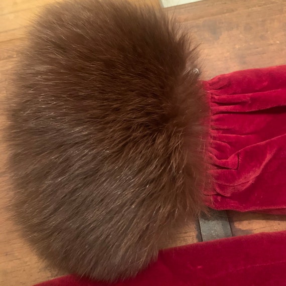 Rare 1970s Calvin Klein Vintage red velvet fur tr… - image 9