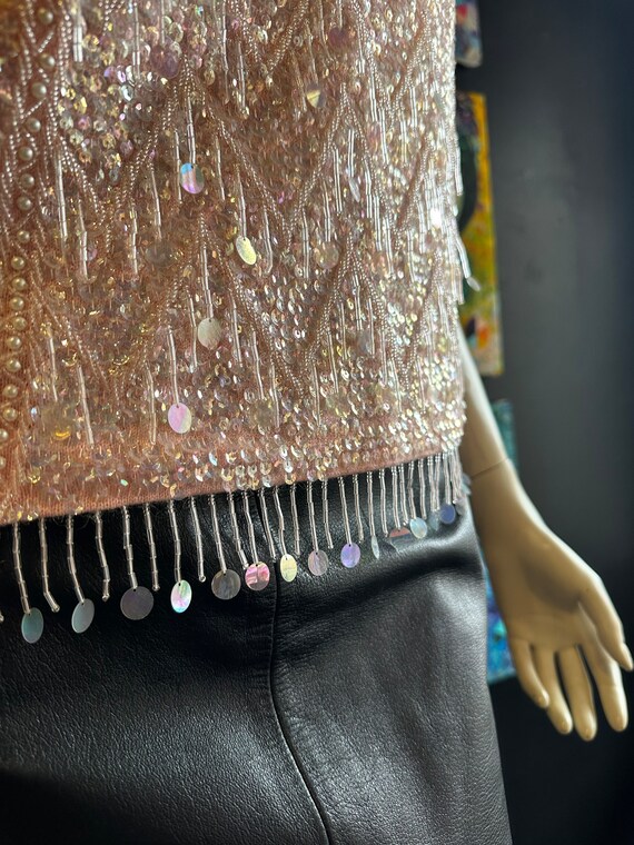 1960s Pink Sequin & Pearl Tank Top - image 4