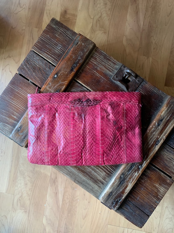 Vintage Clemente Pink Snakeskin Clutch Bag