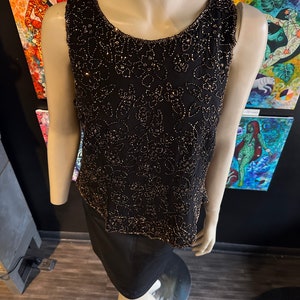 1980s Black and Amber Gold Floral Design Tank Top image 6