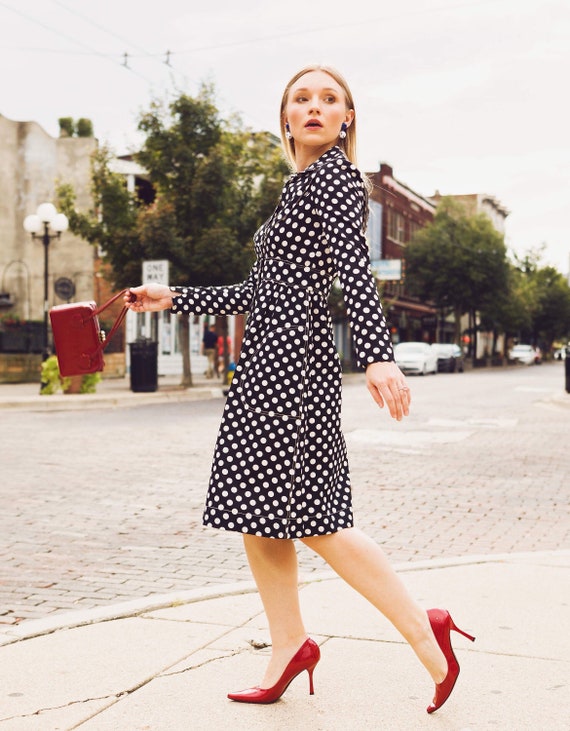 Mollie Parnis black and white polka dot dress