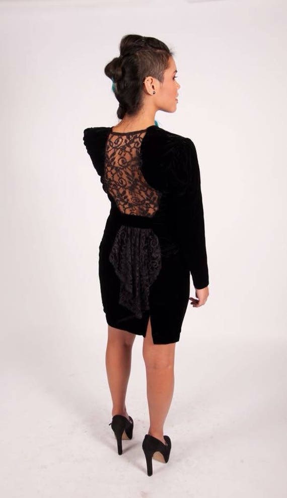 90s Black velvet and lace skirt set - image 1