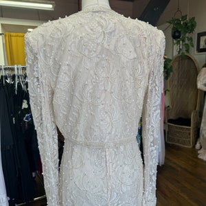 1980s Lawrence Kazar off white beaded gown with jacket image 4