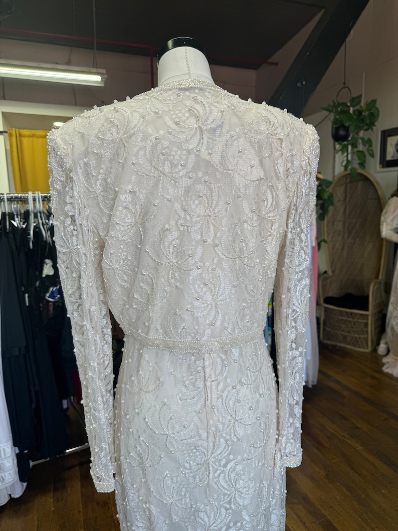 1980s Lawrence Kazar off white beaded gown with jacket image 4