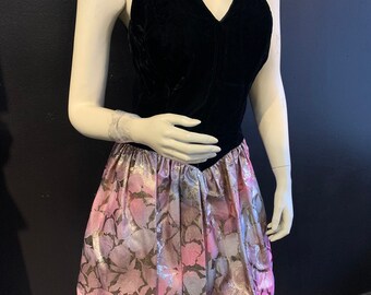 Vintage Velvet Black Pink and Gold Dress by Jessica McClintok Gunne Sax