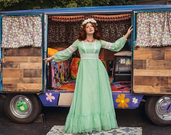 1970s vintage mint green boho dress