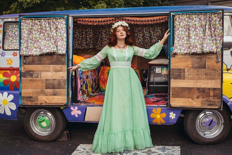 1970s vintage mint green boho dress image 1