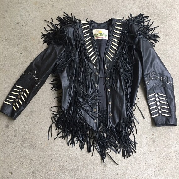 90s fringed leather jacket sunriders western wear