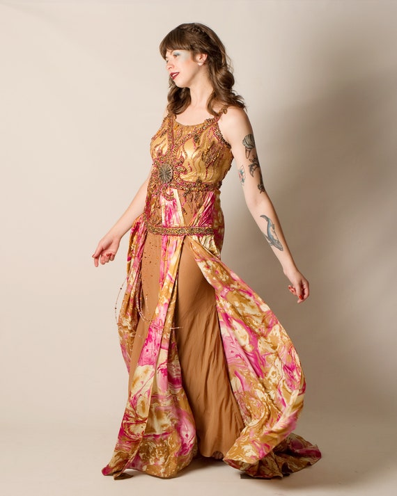 Formal Embellished Pink and Bronze Evening Gown - image 2