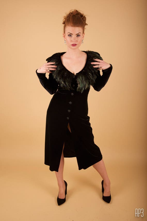 Betsey Johnson black velvet feather collar dress - image 7