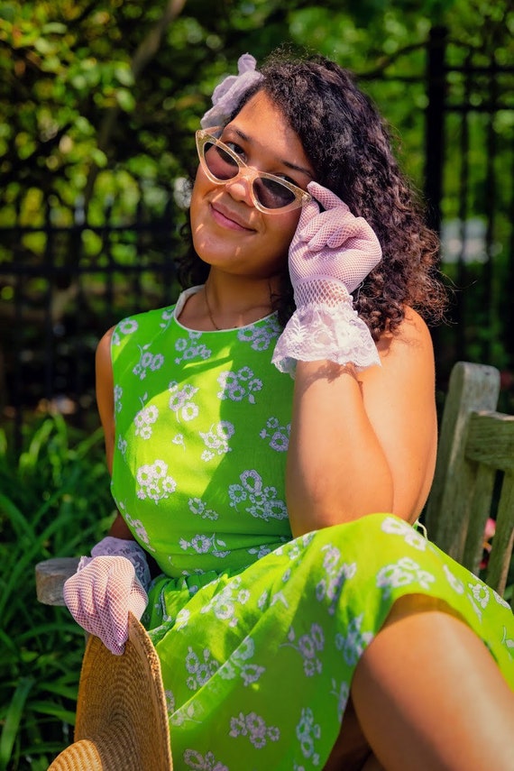 Lime green floral 1950s summer dress - image 7