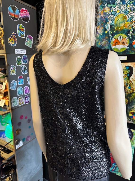 1960s Black Sequin Tank Top - image 8