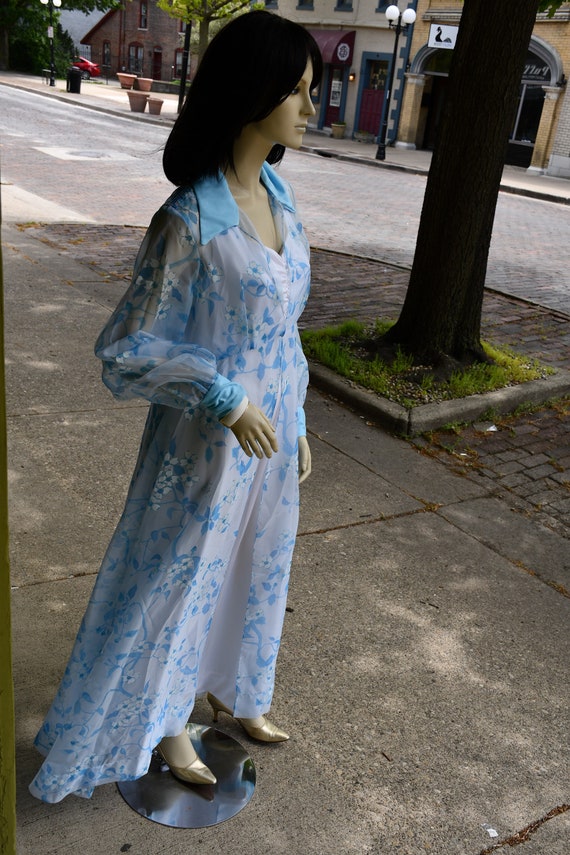 70s Sheer Blue Floral Dress