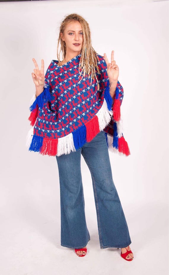 Vintage patriotic donkey poncho - image 1