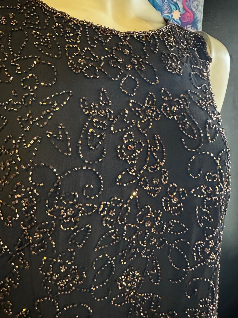 1980s Black and Amber Gold Floral Design Tank Top image 7