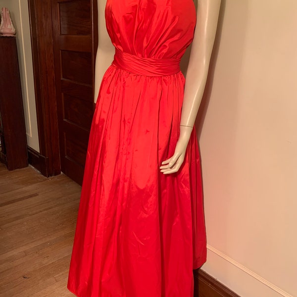 Red strapless gown alyce designs