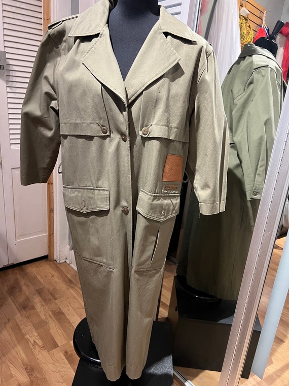 1980s vintage military style green trench coat