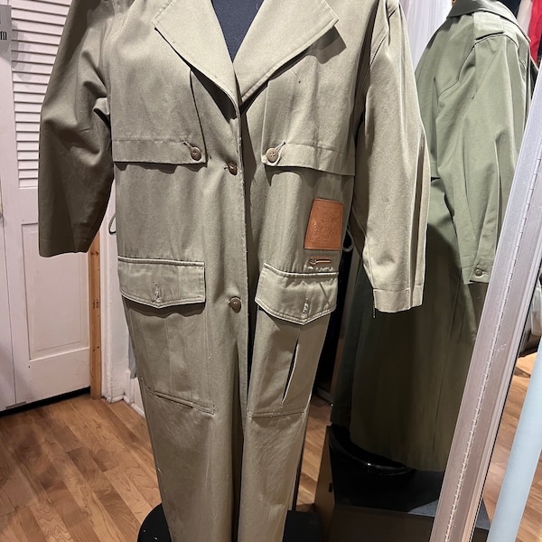 1980s vintage military style green trench coat