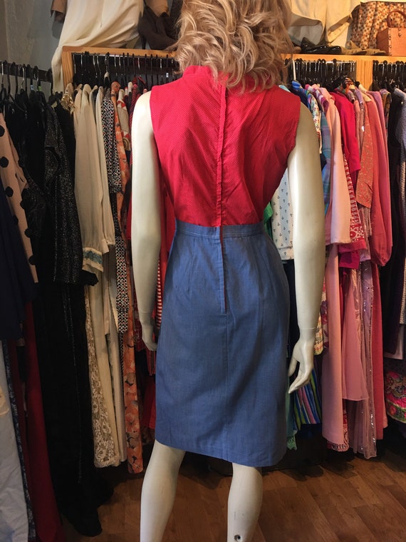 1950’s Vintage red and blue cotton dress - image 4