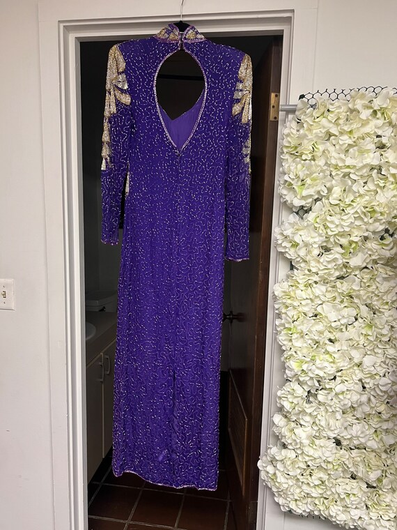 Purple and gold silk beaded formal gown - image 7