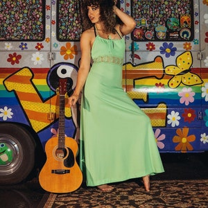 Vintage mint green boho halter dress